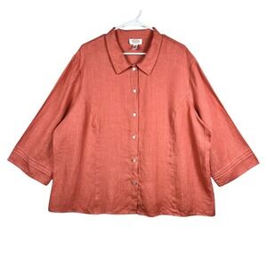 Vintage Talbots Linen Blouse 3X Orange Boxy Oversized 3/4 Sleeve Lagenlook